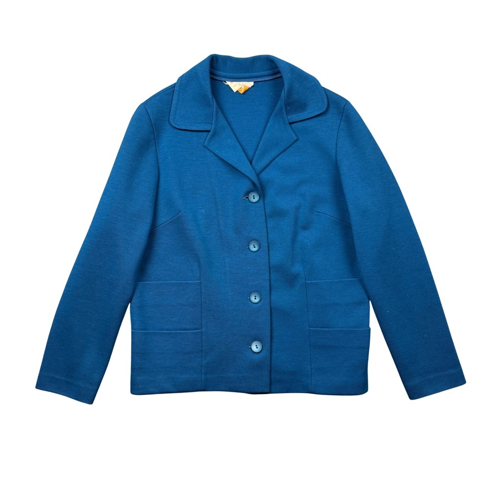 Vintage Caprisians Smartee Blue Wool Knit Button Front Jacket Women Size 13/14